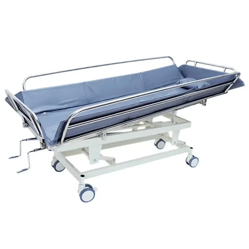 ss newBath Bed Trolley Bath Disabled Patient Cleaning  Household Hand-Cranking Adjustable Elderly Disabled Bath Bed
