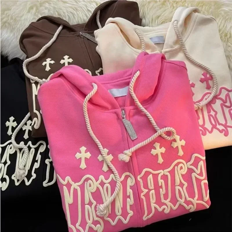 

Autumn Y2K Hoodies Women High Street Harajuku Retro Hip Hop Zip Up Hoodie Loose Man Sweatshirt Hoodie Clothes Hoodie 한국 후드티