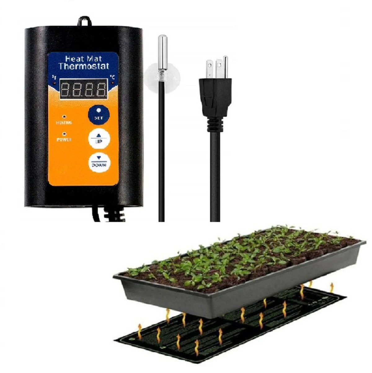 Digital Heat Mat Temperature Controller Outlet with Sensor Thermostat Switch ℃/℉ for Pet Plant Seed Germination Reptiles 120V