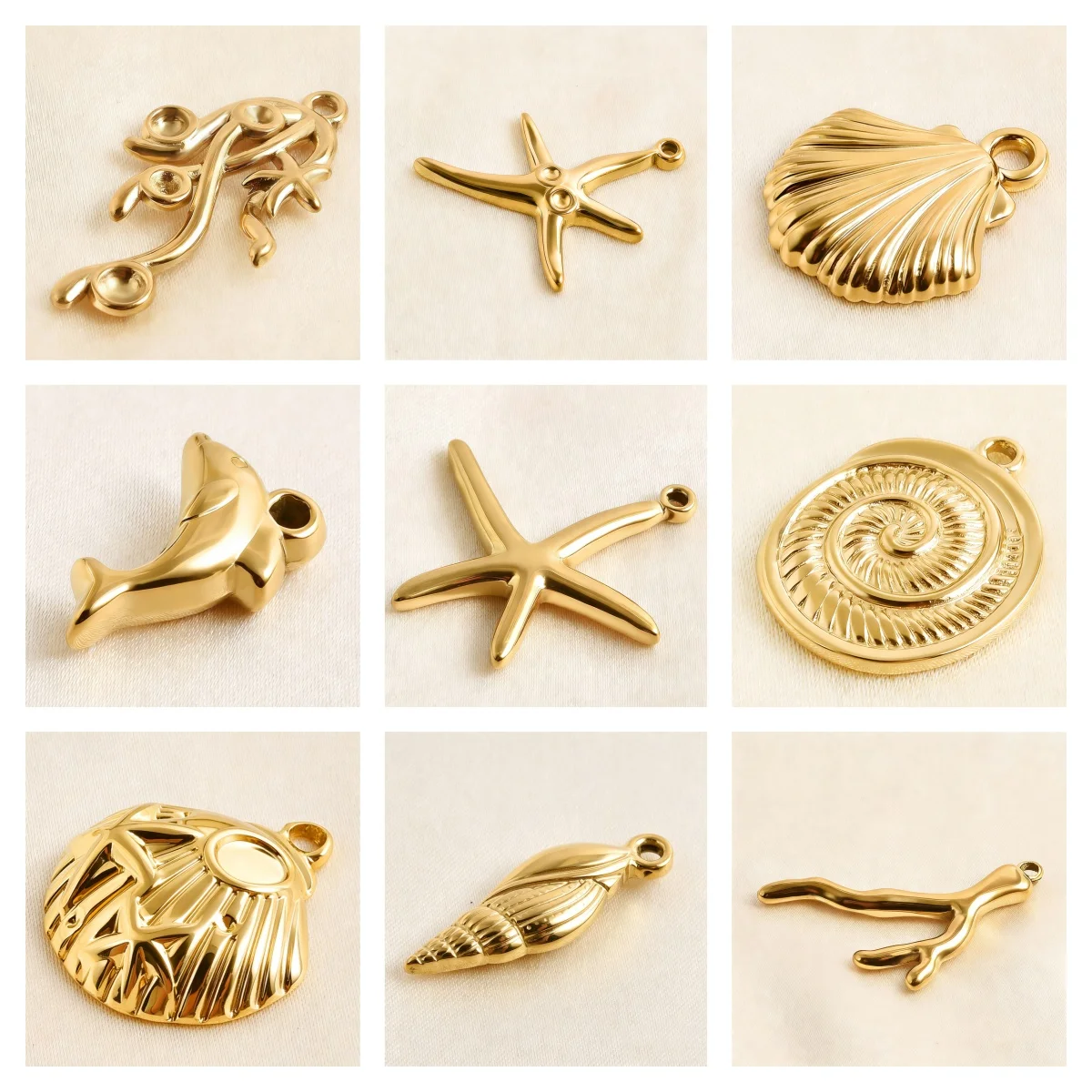 10pcs Mix Color Stainless Steel Ocean Element Charm Pendant Dolphin Octopus Hippocampus Shell Fish Pendants DIY Beach Jewelry