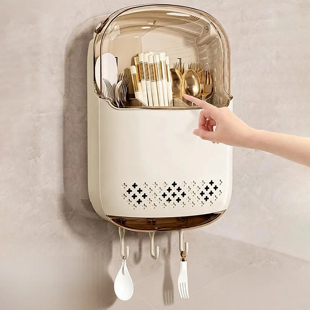 Suporte de Parede para Utensílios de Cozinha: Organizador Simples para Hashis, Garfos e Colheres - Cesto Utilitário para Uso ...