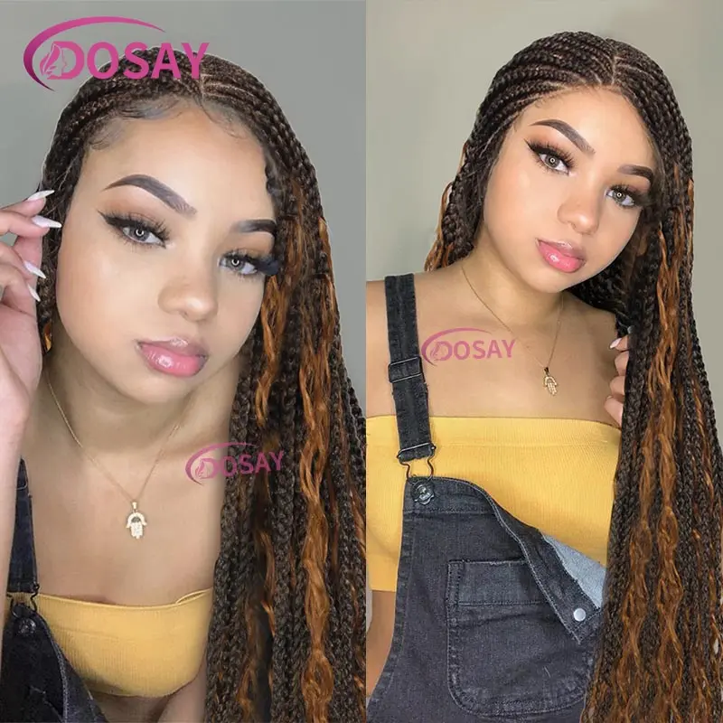 Synthetische Full Lace Front geflochtene Perücken lockiges Haar für schwarze Frauen Göttin Flechten Perücke böhmische knotenlose Boho Box Braids Perücke