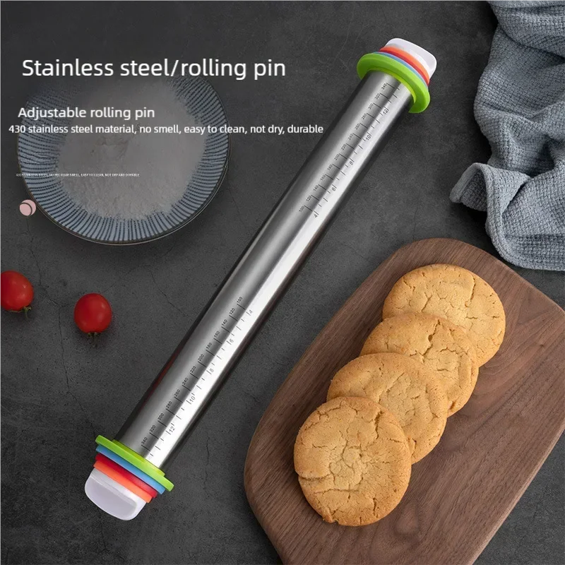 43cm Stainless Steel Adjustable Rolling Pin Cake Roller Rolling and Kneading Dough Silicone Kneading Mat Bakeware Kitchen Tools