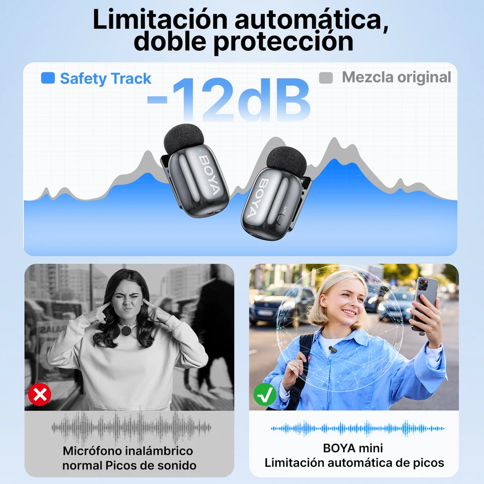 Micrófono de solapa inalámbrico BOYA Mini 2 para Type-C iPhone sin estuche, cancelación de ruido IA para vlogging, transmisión en vivo, entrevistas, grabación 4