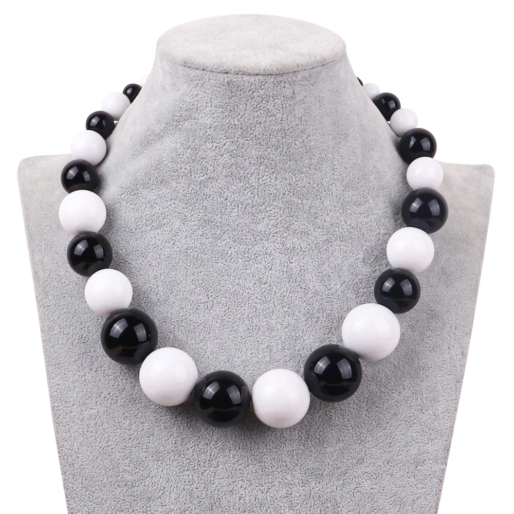 FishSheep Statement Big White Black Acrylic Ball Choker Necklace for Women Large Oversized Clear Beads Collar Necklace Jewelry