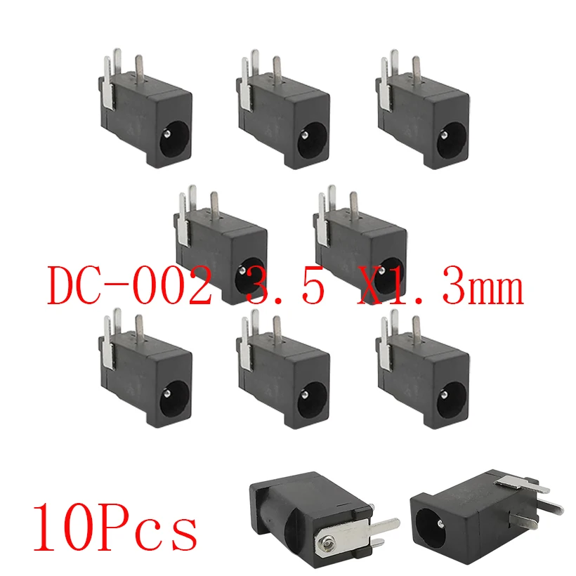 10Pcs DC-002 3.5mm x 1.3mm Round Needle 3Pin DC Power Female Jack Socket Connector DC002 3.5*1.3mm Connectors Black