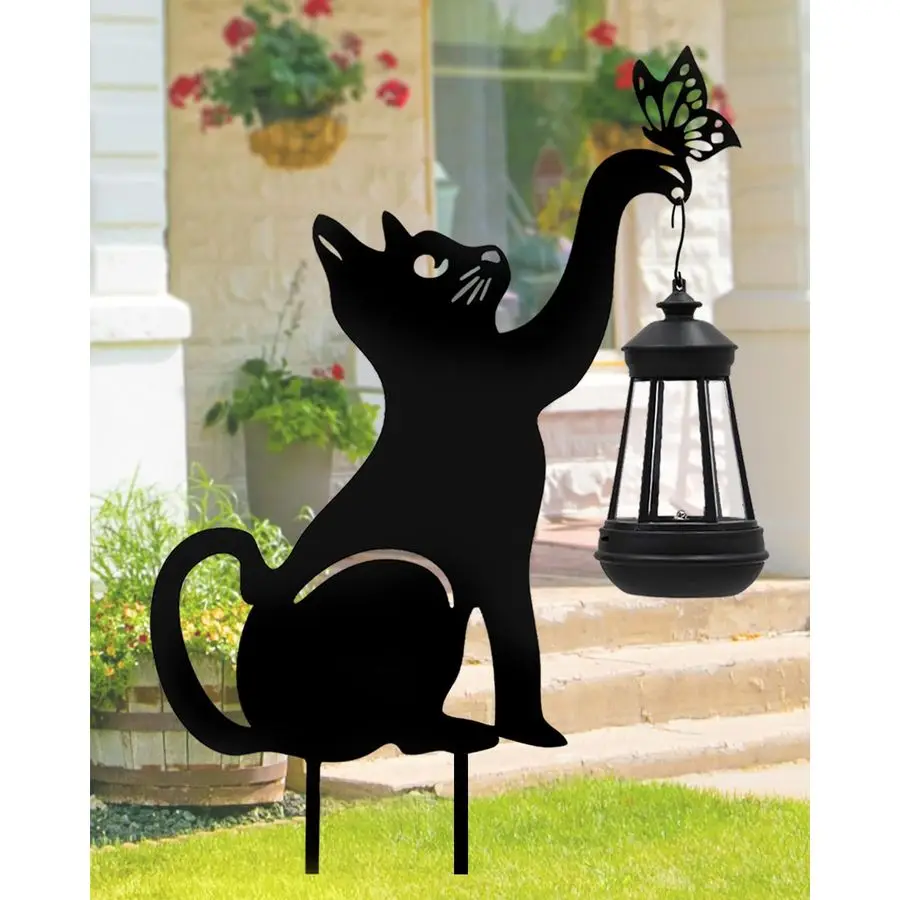 

Black Cat Yard Decorations Outdoor Solar Lights Outdoor Garden Decor Stake with Butterfly Decorative Metal Housewarming Ornament