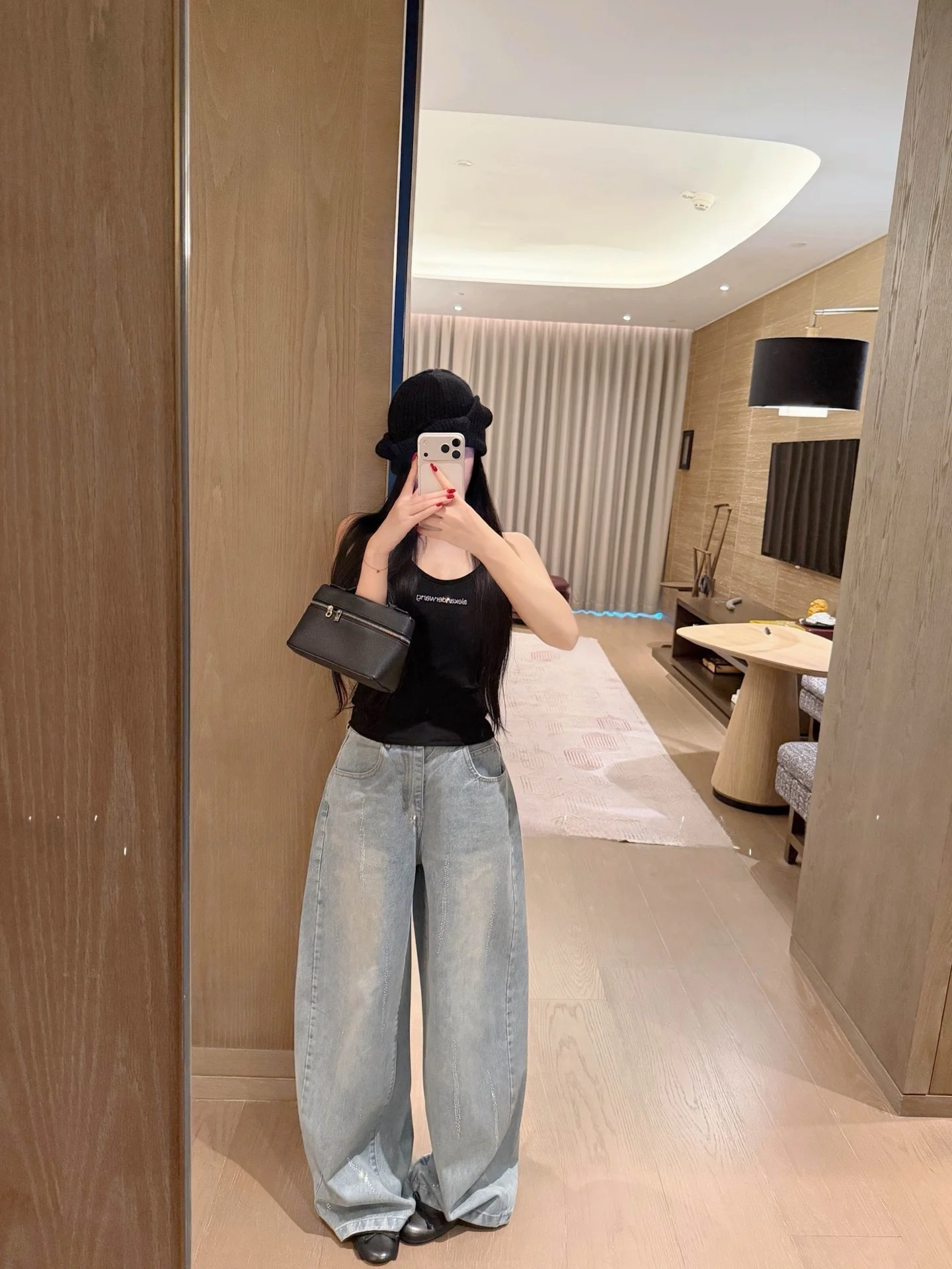 

Limited Edition Heavy Duty Rhinestone Letter Cutout High Waist American Style Slimming Straight Leg Jeans Women's Premium Denim