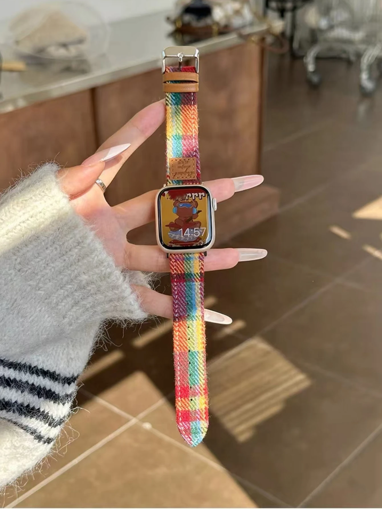 Fascia intrecciata scozzese in lana Maillard per Apple Watch 44mm 40 45 41 49 42 38 Fascia invernale per Ultra Series 9 8 SE 7 6 5 4 3 #   Cinghia