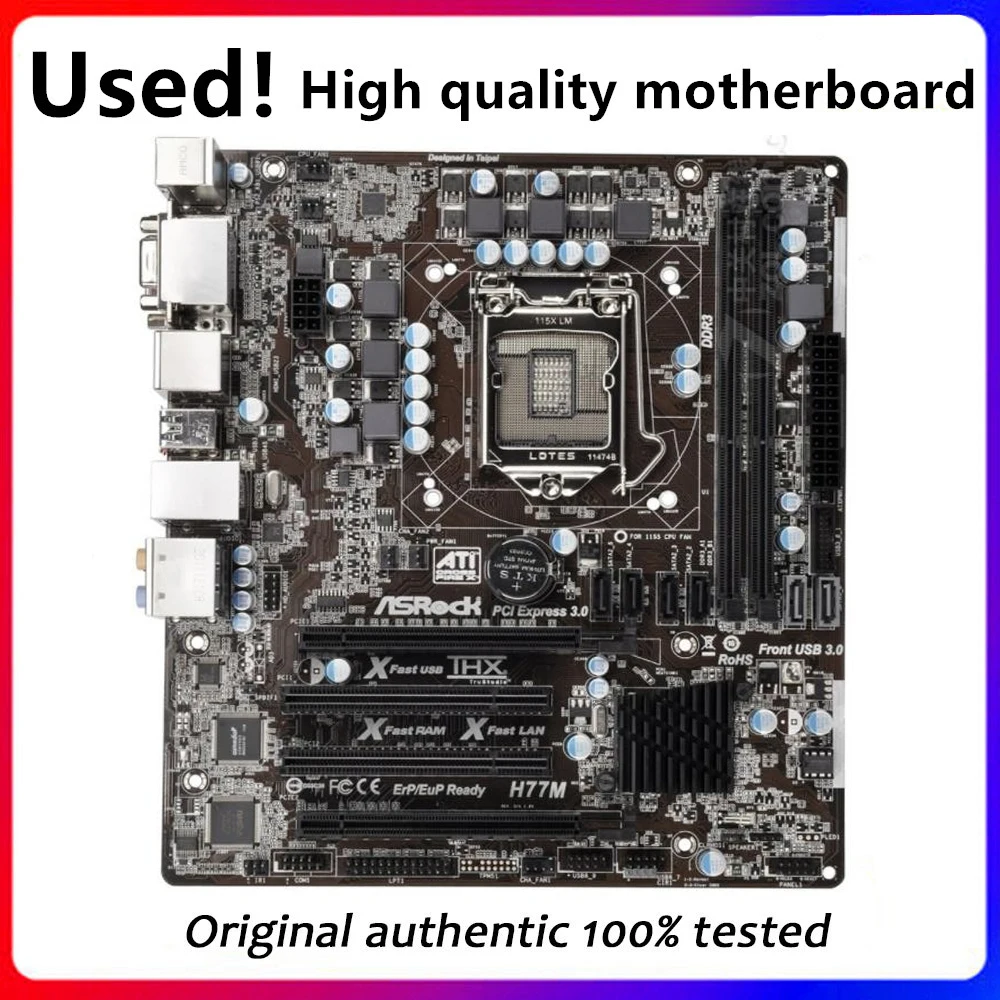 

For ASRock H77M Computer Motherboard LGA 1155 DDR3 For Intel H77 P8H77 Desktop Mainboard SATA II PCI-E X16 Used