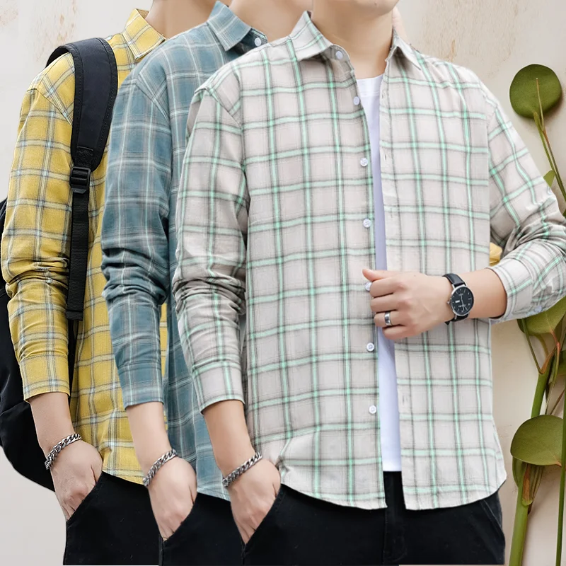 

Retro American Plaid Cotton Long Sve Men's irt Loose BF Sle Spring Autumn Winter Trendy Couple Outerwear Youth Faion