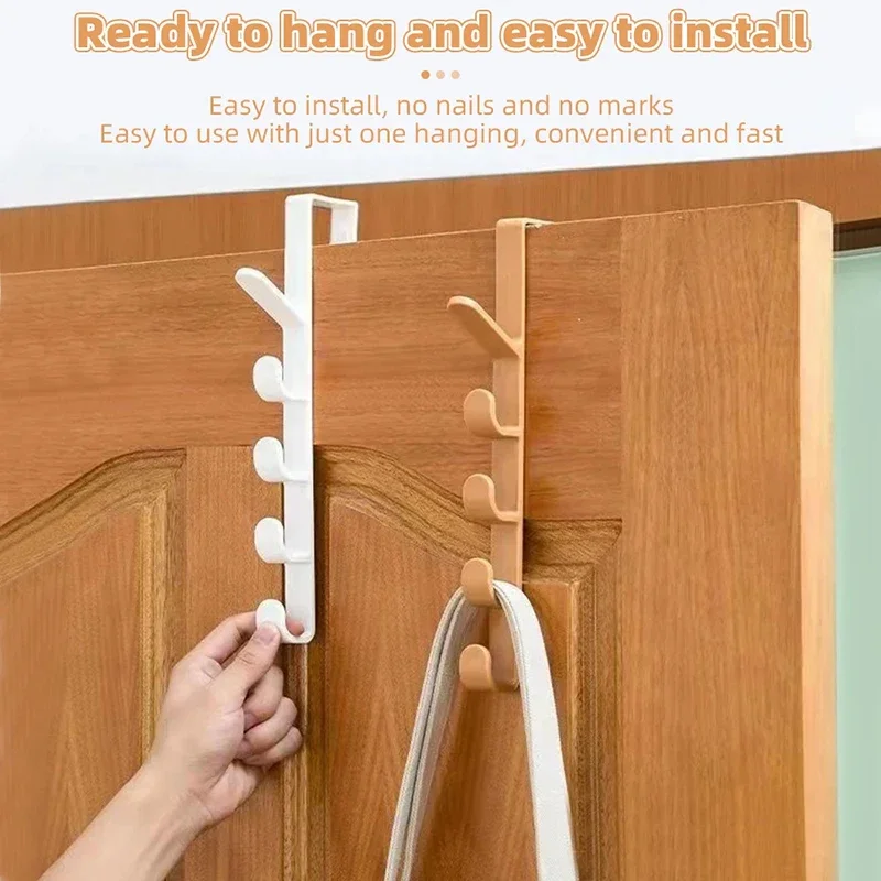 

1pc Bedroom Door Hanger Clothes Hanging Rack Over The Door Plastic Home Storage Organization Hooks, Purse Holder For Bags Rails
