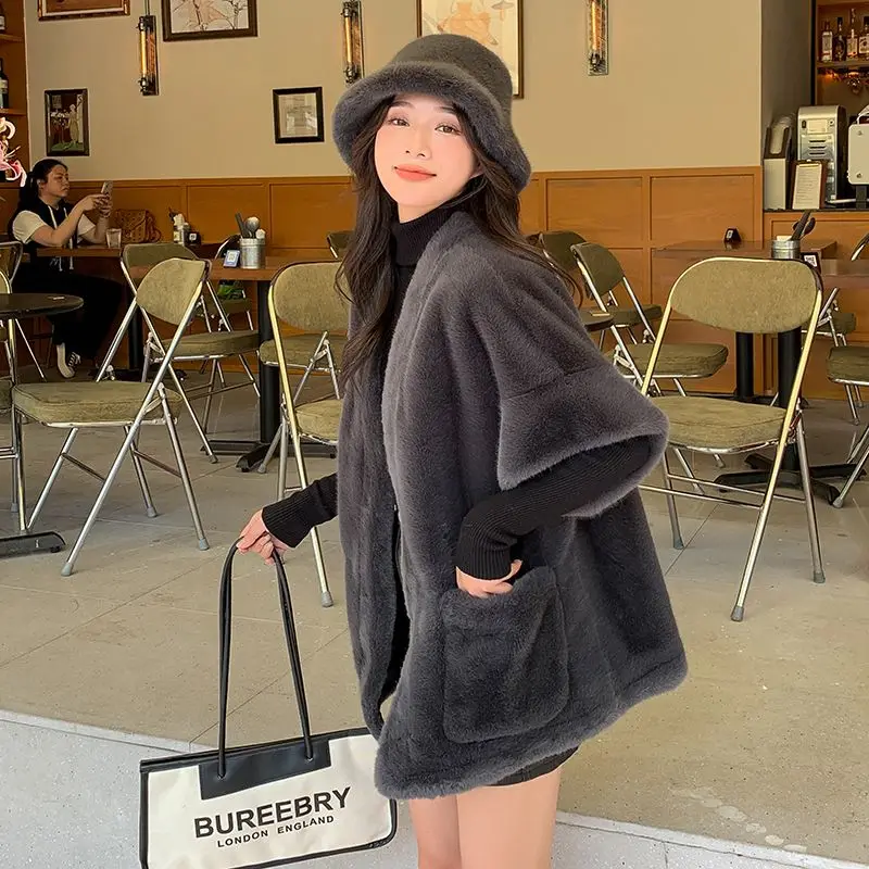New Fur Vest Women's Coat Short Style Loose Fashionable Mink Fur Medium Long Short Sleeve Jacket Autumn Winter Waistcoat W1531
