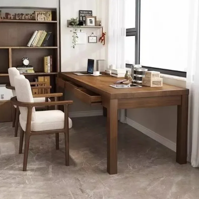 Modern Tribesigns 2 Person Desk with Storage Shelves, Double Computer Desk with Spacious Desktop, Extra Long Study Writing Table