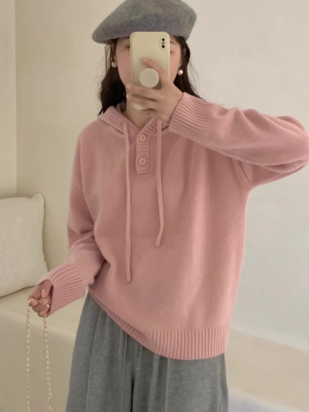 Maglieria in cashmere con cappuccio moda donna autunno e inverno felpa con cappuccio con fondo allentato pigro casual pullover di grandi dimensioni