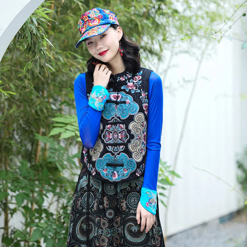 

Vintage Cotton Linen Embroidery Waistcoat Chinese Style Women Vest Oriental Traditional Ethnic Gilet Tang Suit Top Sleeveless