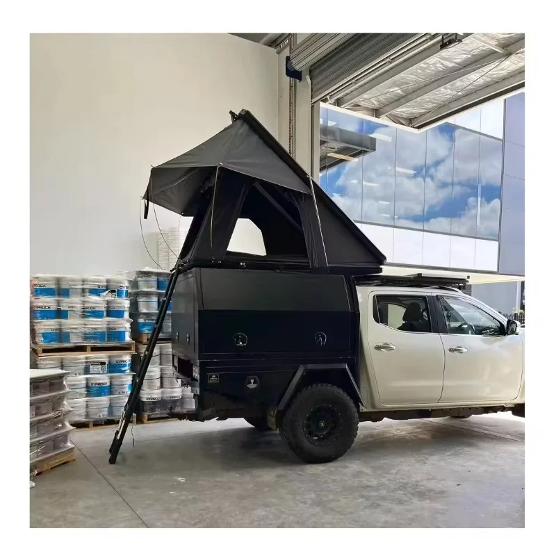 Outdoor Camping Waterproof 4 People Aluminium Alloy Rooftop Tent Triangle Hard Shell