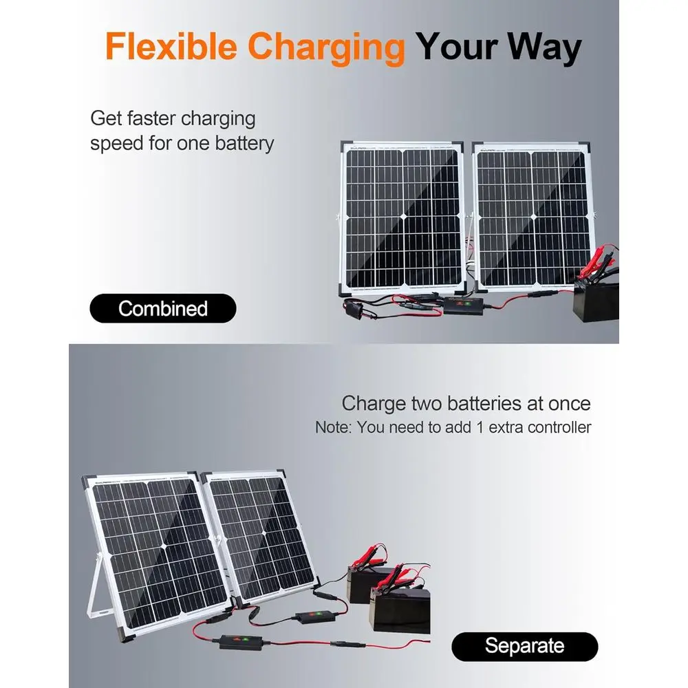 12V 50W Solar Panel Kit, 2pcs 25W Solar Battery Maintainer+Waterproof 8A Controller+Adjustable Mount Bracket for Boat RV Car Mot