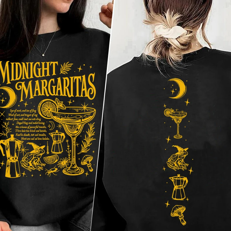 Midnight Margaritas Sweatshirt Witchy Halloween Magic Hoodie Spooky Season Crewnecks Sweatshirts Pullover Long Sleeve Hoodies