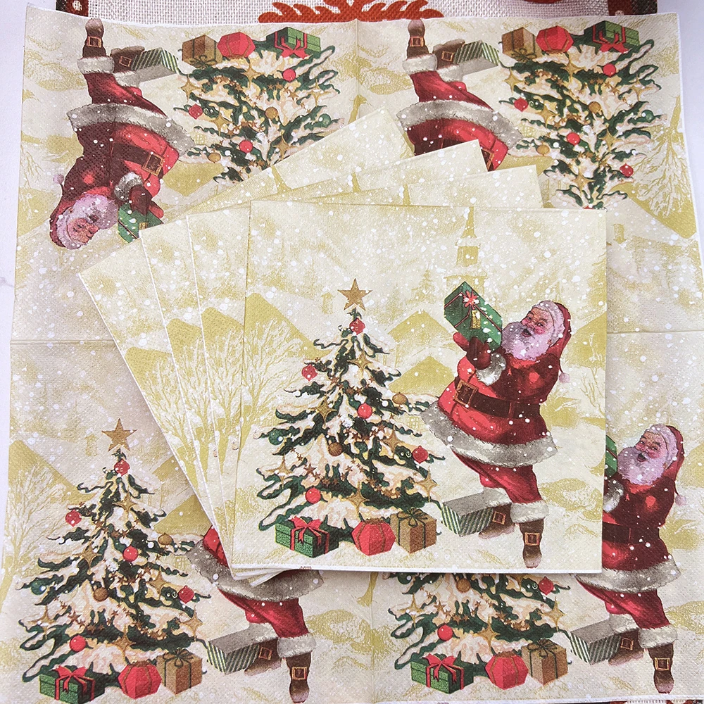 20pcs Christmas Paper Napkins Lucky Christmas Dinner Table Napkins Paper Safe Fragrant Free Soft Mouth Wiping Tissue