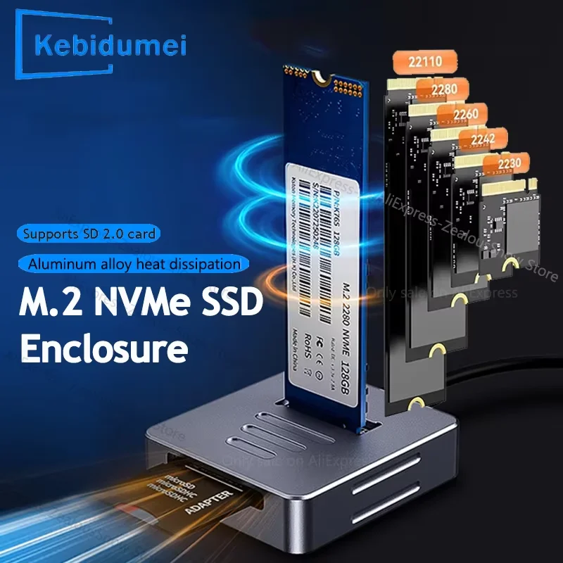 M2 PCIE NVME SSD الضميمة 10Gbps USB3.1 التوصيل المباشر في SSD محول يدعم SD 2.0 بطاقة M.2 الحال بالنسبة 2230/42/60 2280 22110