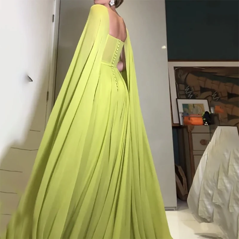 Square Neck Candy Color Evening Dress Cape Sleeve Elegant Women Occasion Prom Dresses Customized vestidos de gala