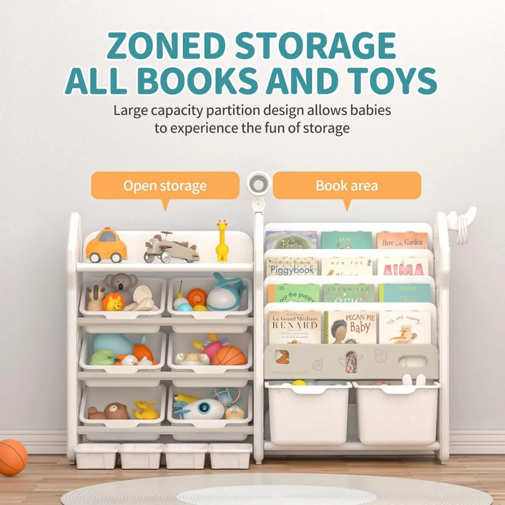 UNICOO - Kids Bookshelf and Toy Storage Organizer, Children Bookshelf, Toy Organizer with Bins, Toddler Books and Toys Organizer