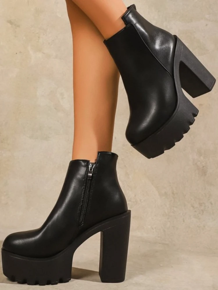 Nouvelles Bottes à Talons Très Hauts 2026, Chaussures à Talons Épais, Bottines Courtes Automne Hiver, Bottes Plateformes Imperméables pour Femmes