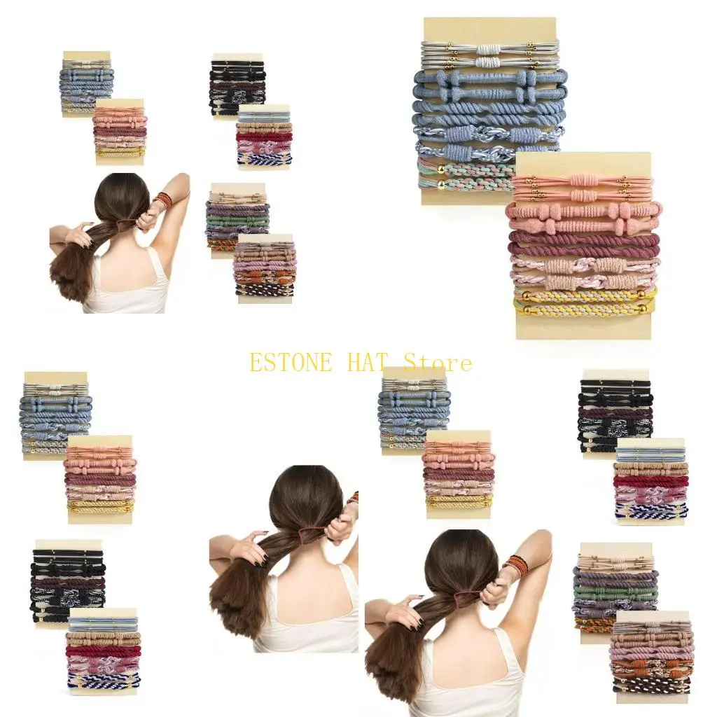 49MF 20pcs سوار حامل ذيل حصان بوهو بوهو سوار العلاقات السوار Scrunchie Boho Hair Ties المرونة علاقات الشعر العصابات المرنة