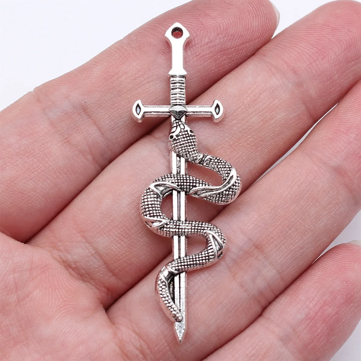 WYSIWYG 10pcs 54x17mm 2 Colors Acgn Cosplay Sword, Gun, Sword And Halberd Charms Snake-Shaped Sword Charms Pendant