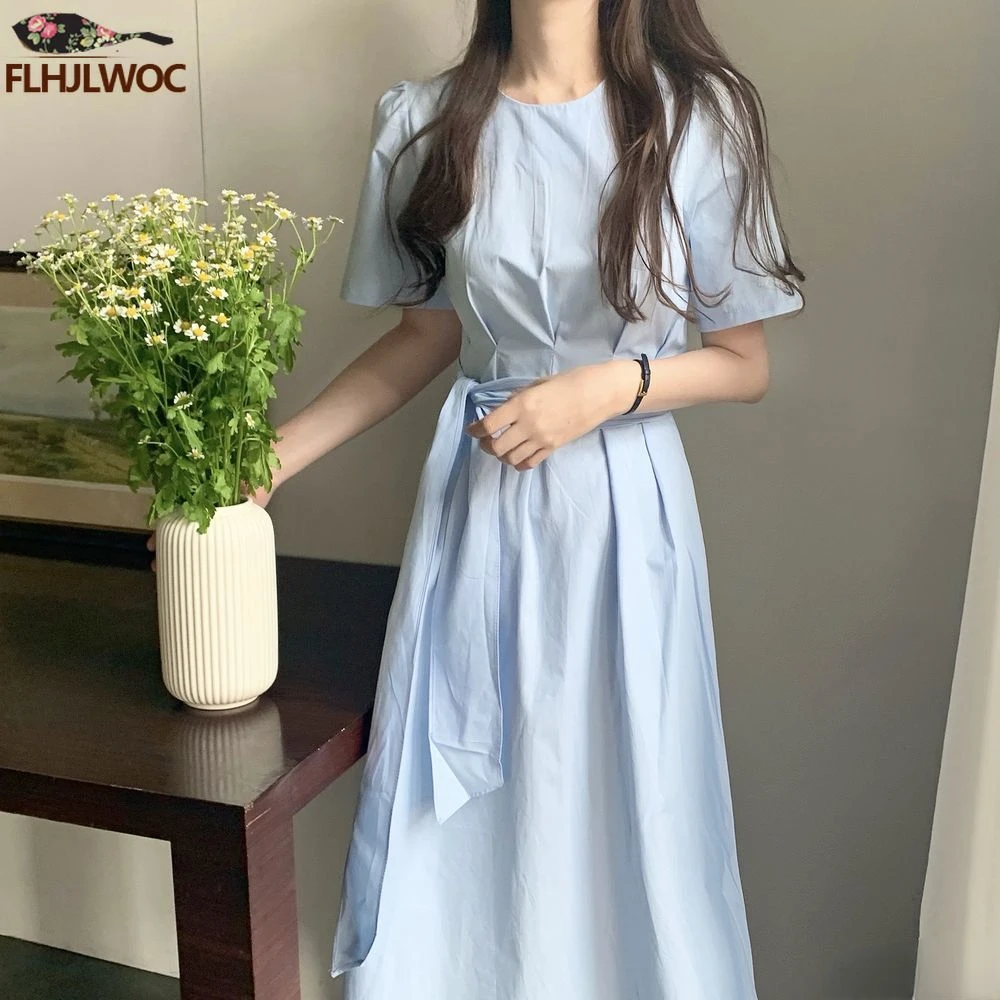 Neues Design Japan Stil Kleider Frauen Chic Korea Basic Wear Casual Robe solide Retro Vintage lange Schnür schleife Kleid Vestidos