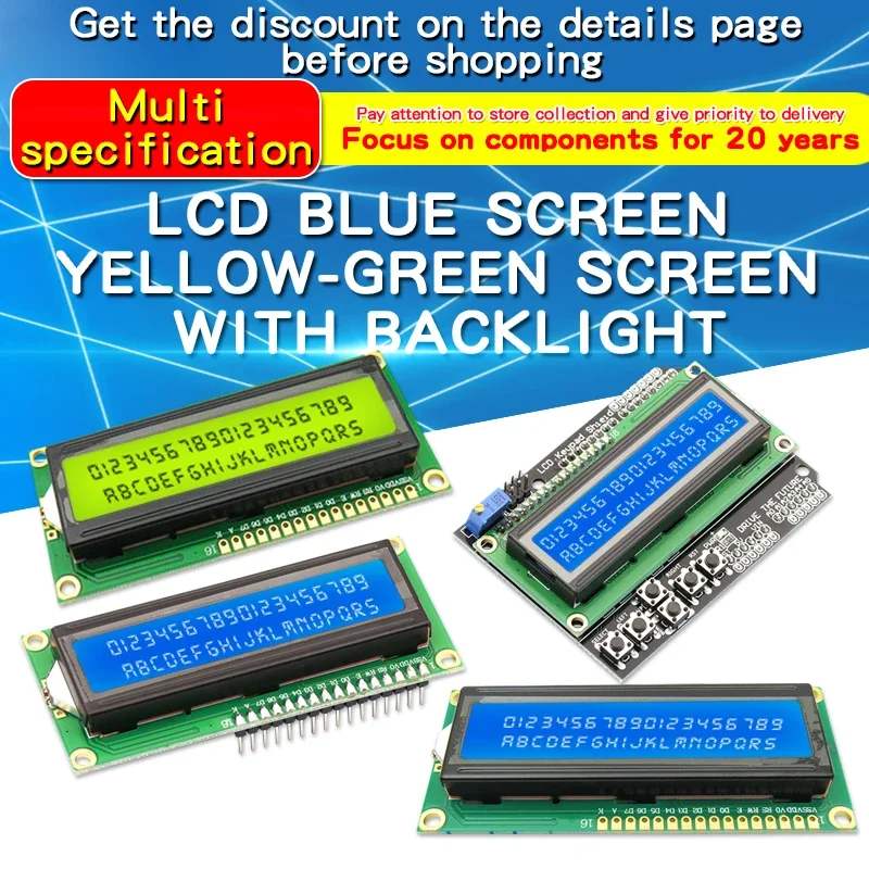 

1PCS LCD1602 Module Blue Screen Yellow Green Screen With Backlight LCD Display 3.3V 5V LCD IIC/I2C Interface For Arduino