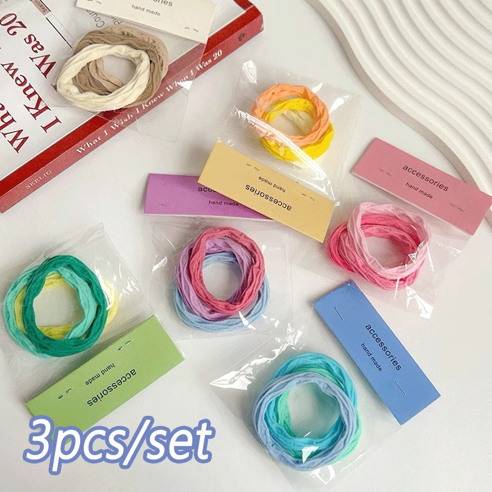 3pcs/Set Children Seamless Scrunchies Candy Color Elastic Hair Ties Rope Set For Women Girls Ponytail Holder Summer Headwear