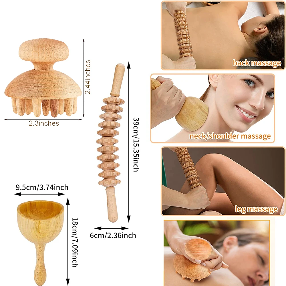 Wood Therapy Massage Tool Lymphatic Drainage Massager Wooden Swedish Cup Mushroom Massager Anti Cellulite Fascia Massage Roller