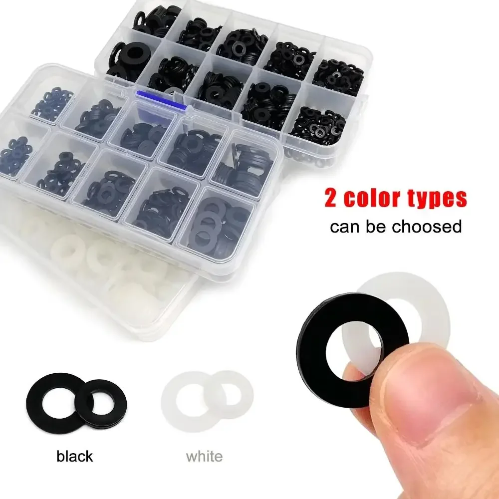 Picture 4: Black & White Flat Washers Flat Ring Waterproof Gaskets Assortment Kit Universal Rubber Material Sealing Gaskets