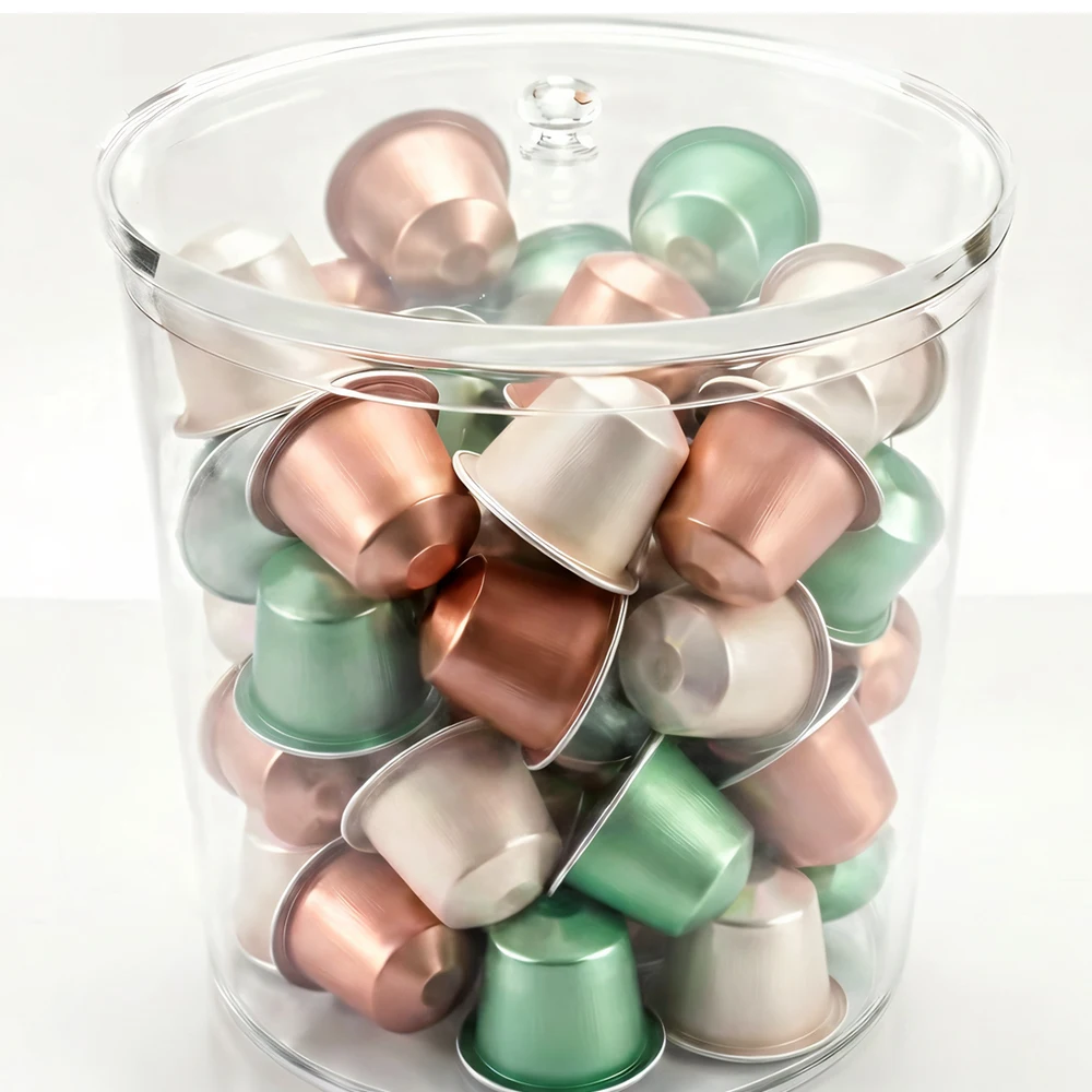 Coffee Pod Holder with Transparent Crystal Lid & Dust Cover, Compatible with Nespresso & Keurig K Cup Pods, Coffee Bar Decor