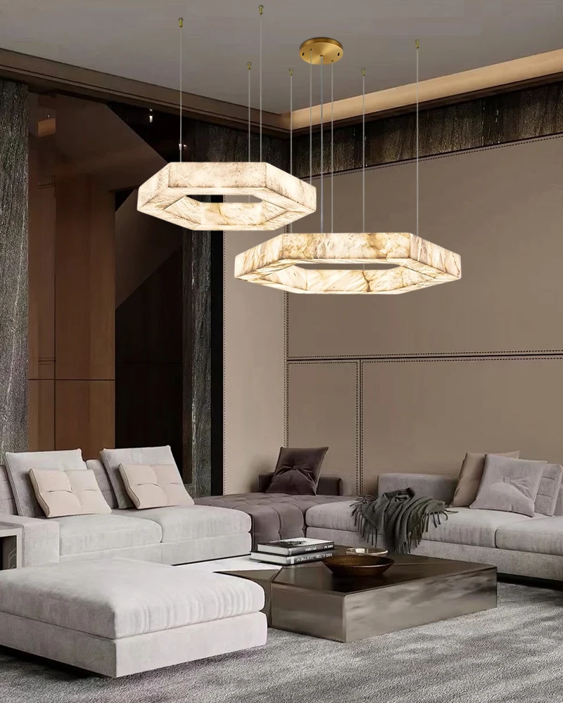 

LED Dimmable Hexagonal Marble Collection Hanging Lamps Chandelier Lighting Lustre Suspension Luminaire Lampen For living Room