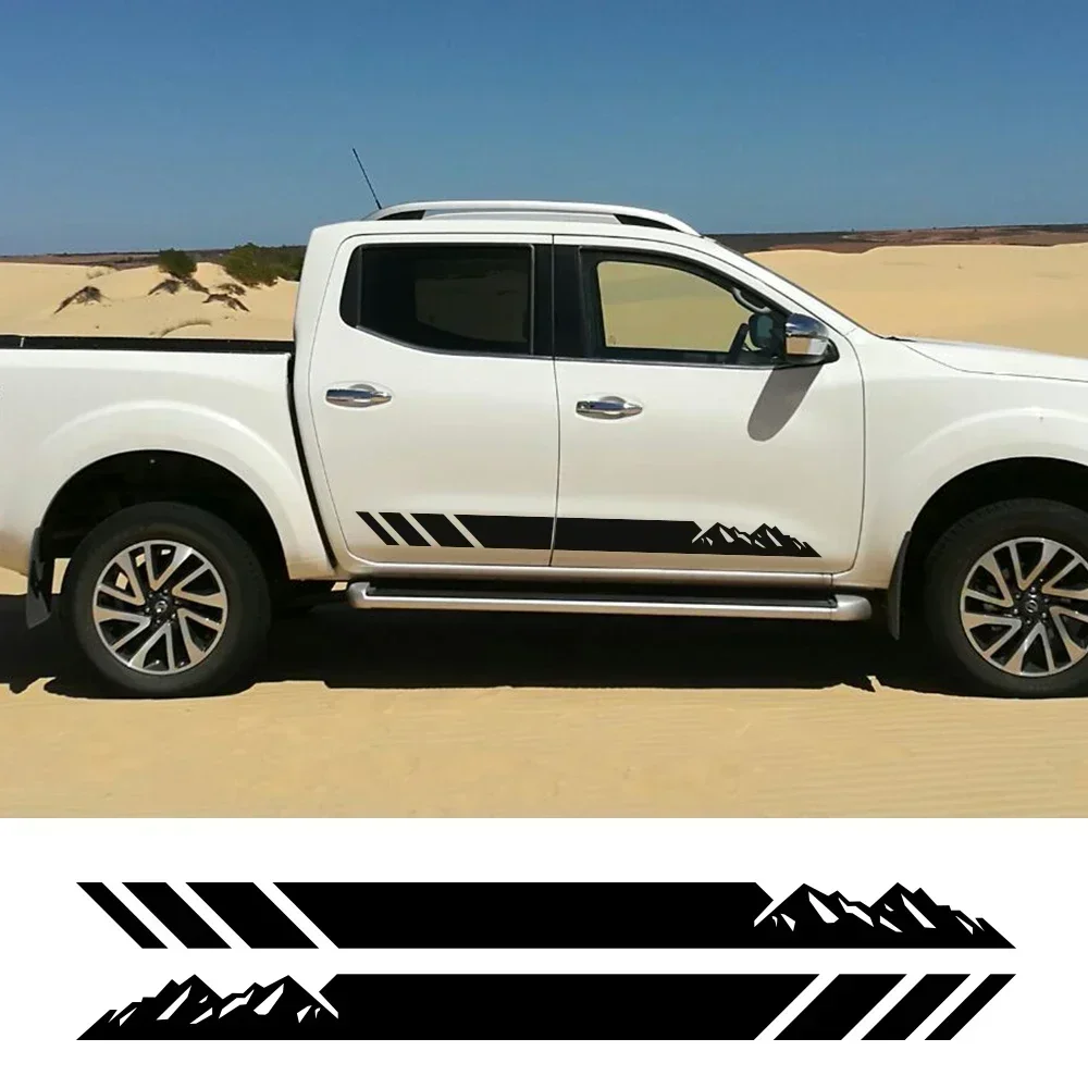 

2 шт. виниловых автомобильных наклеек для Nissan Navara NP300 OFF ROAD: стильные полосы на боковые пороги с горным дизайном
