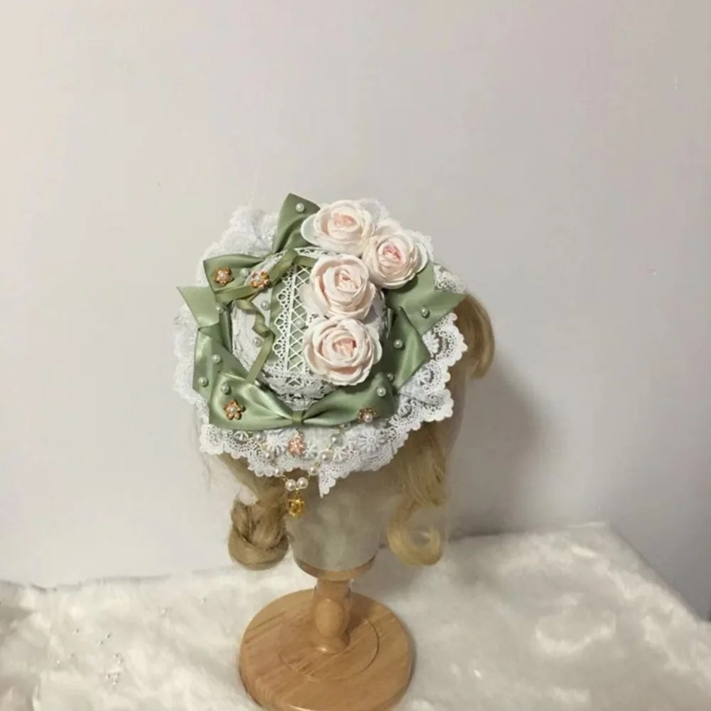 Lolita Flower Bride Flower Hair Accessories Flat Hat Tea Party Hair Clips Small Bowler Hat Headpiece