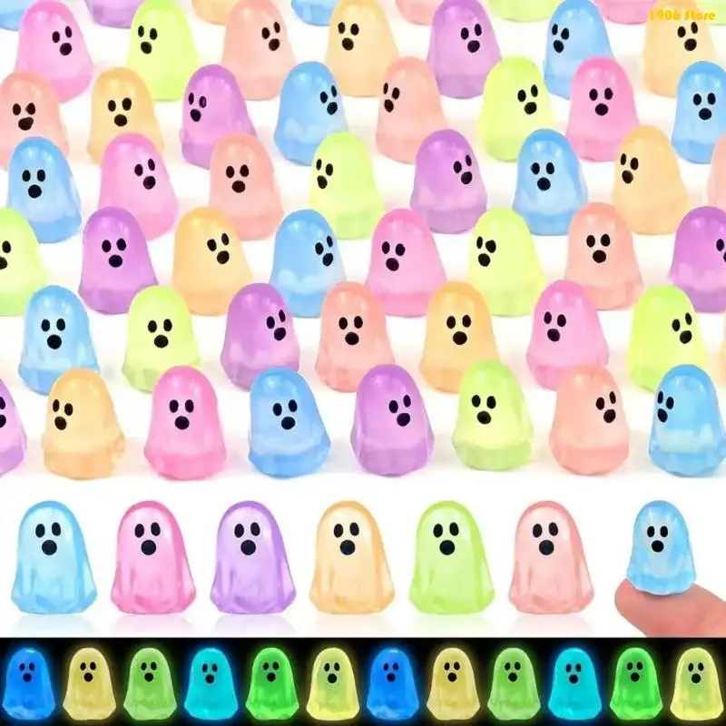 U1JB Rounded Spirit Figurine Set with 18 Hand-Painted Halloween Decorations and a Visible Night Effect for Desks, Shelves, Party