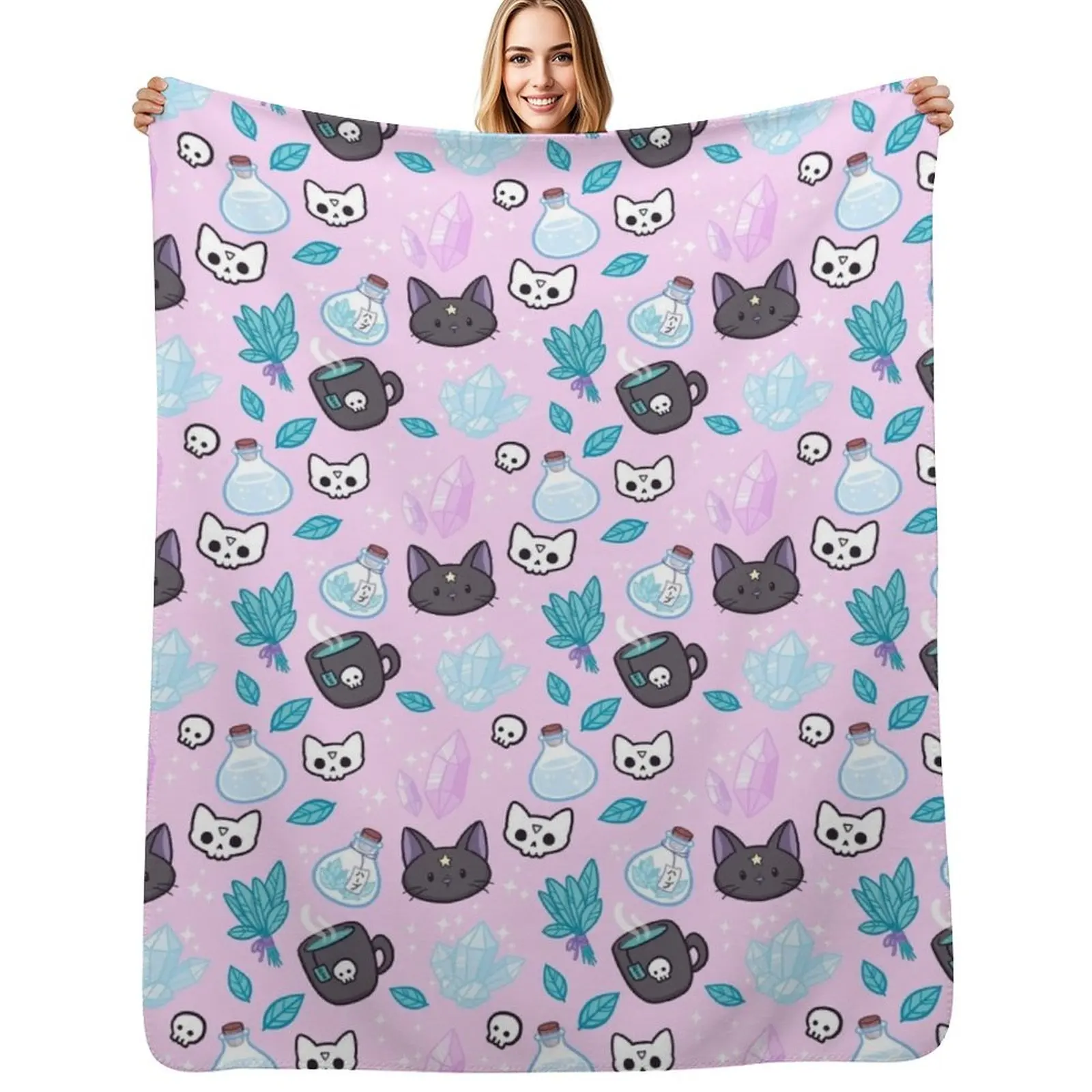 Herb Witch // Pink | Nikury Throw Blanket Cozy Warm Blanket for Bed Room Decor