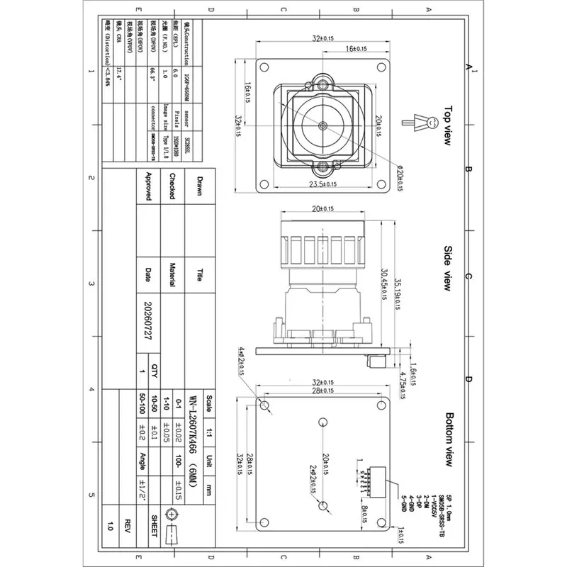 H. 264 H. 265 2MP USB Camera Module SC285SL Sensor Fixed Focus F/1.0 Large Aperture Starlight-Level 0.001 LUX