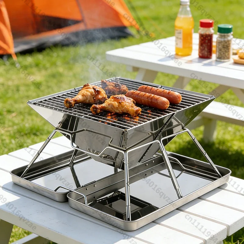 New Korean BBQ Outdoor Household Stainless Steel Folding Charcoal Portable Barbecue Stove Wood Fire Stove