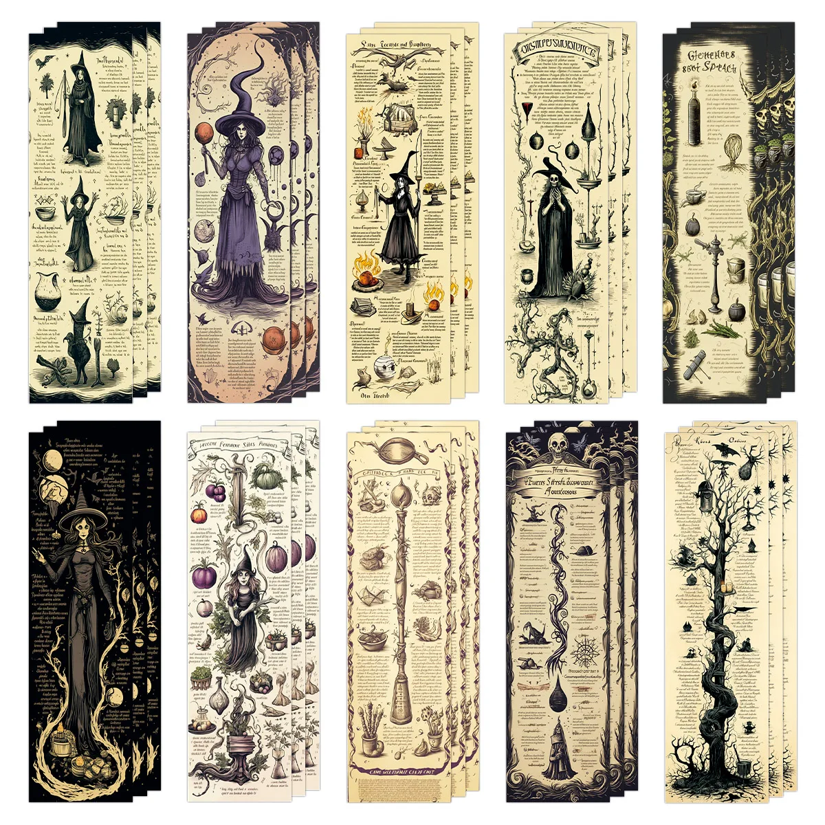 30 marque-pages vintage sur le thème de la sorcière gothique d'Halloween, accessoires pour les amateurs de lecture, fournitures pour club de lecture, cadeaux pour fête d'Halloween