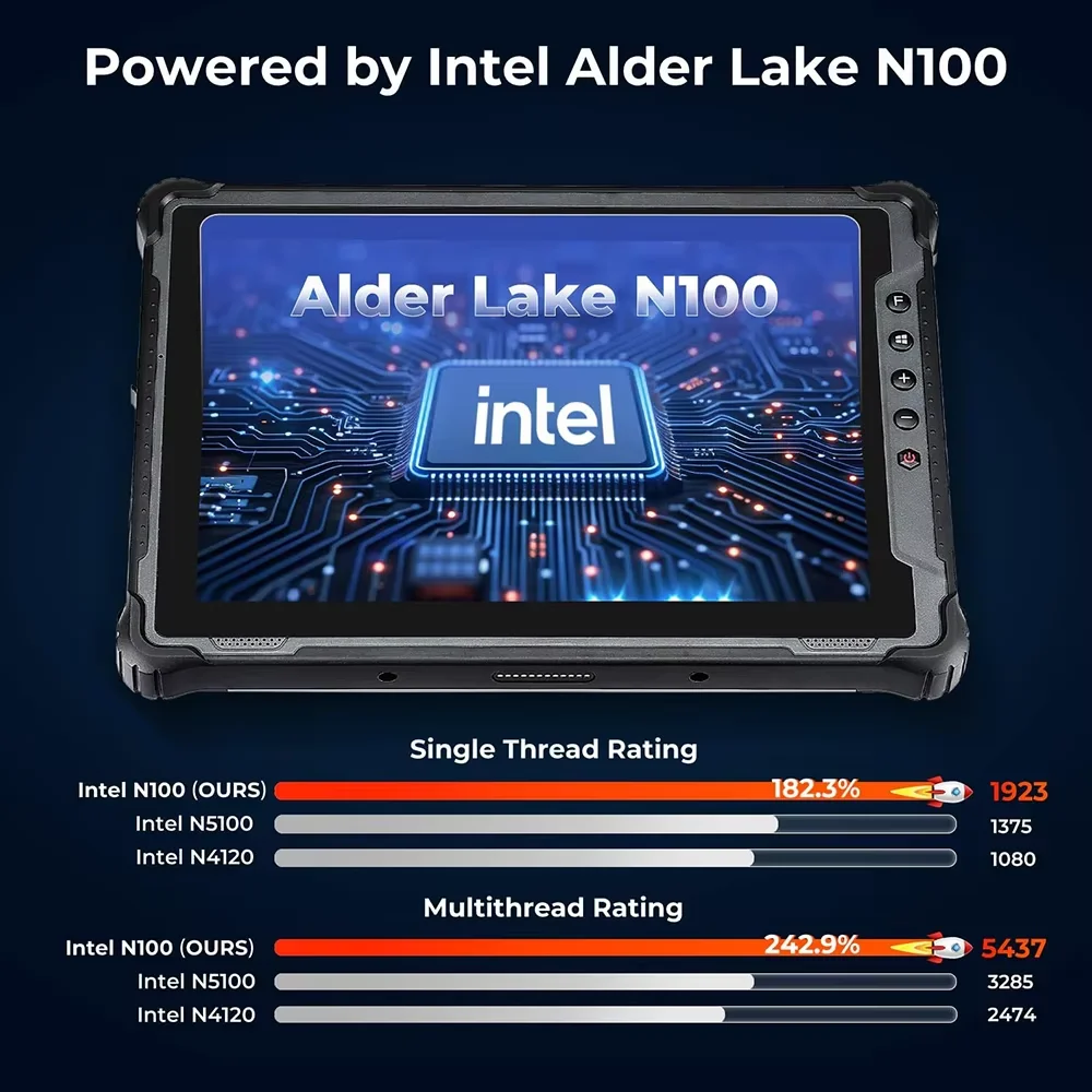 

10-дюймовый прочный планшетный ПК с ОС Windows N100 8G + 128G RAM ROM Портативный Открытый 1000 нит IP65 Водонепроницаемый процессор промышленного класса