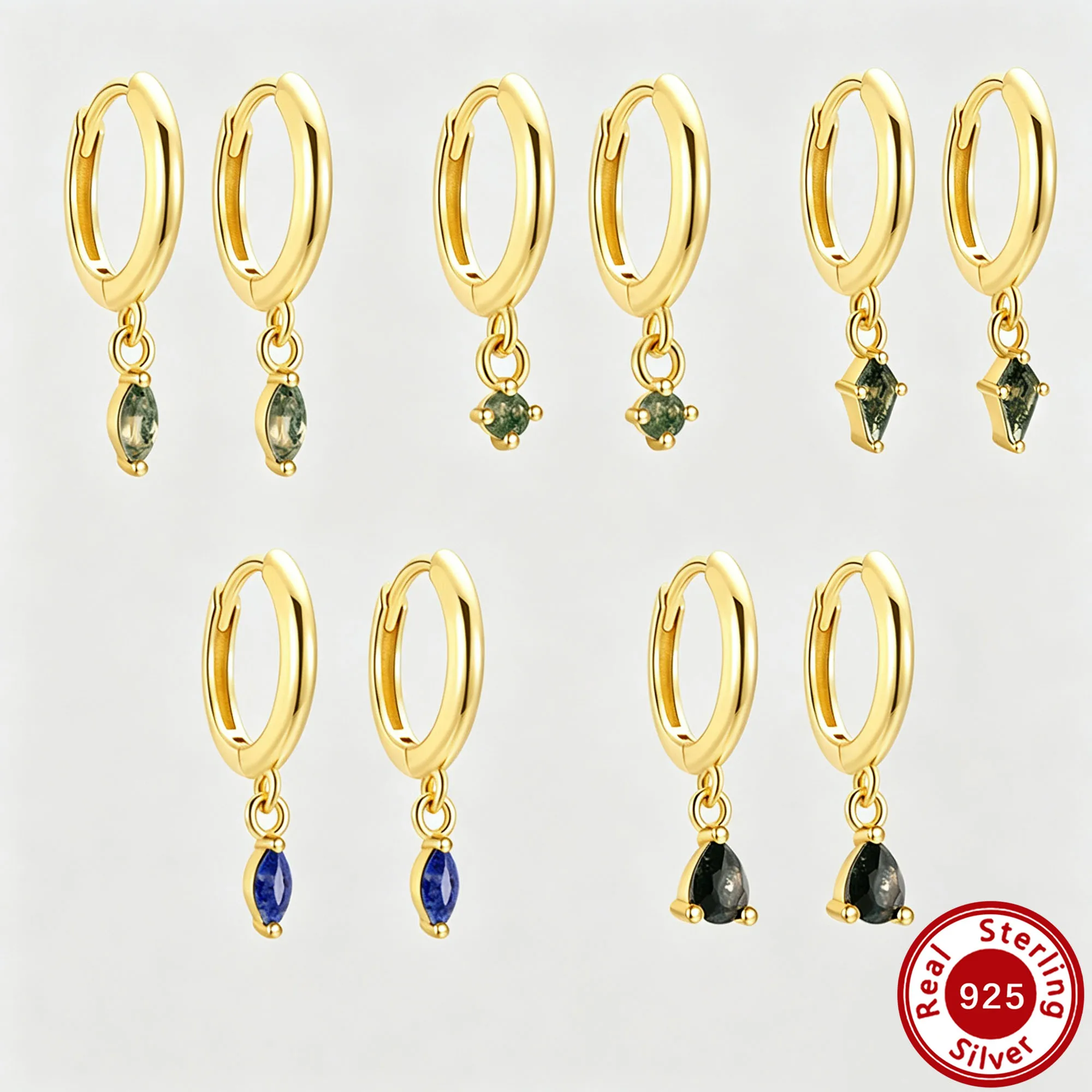 Natural Stone Agate Lapis Lazuli Dangle Hoop Earrings 1Pair Solid 925 Sterling Silver Sparkling Trendy Luxury Fine Gifts 9200032