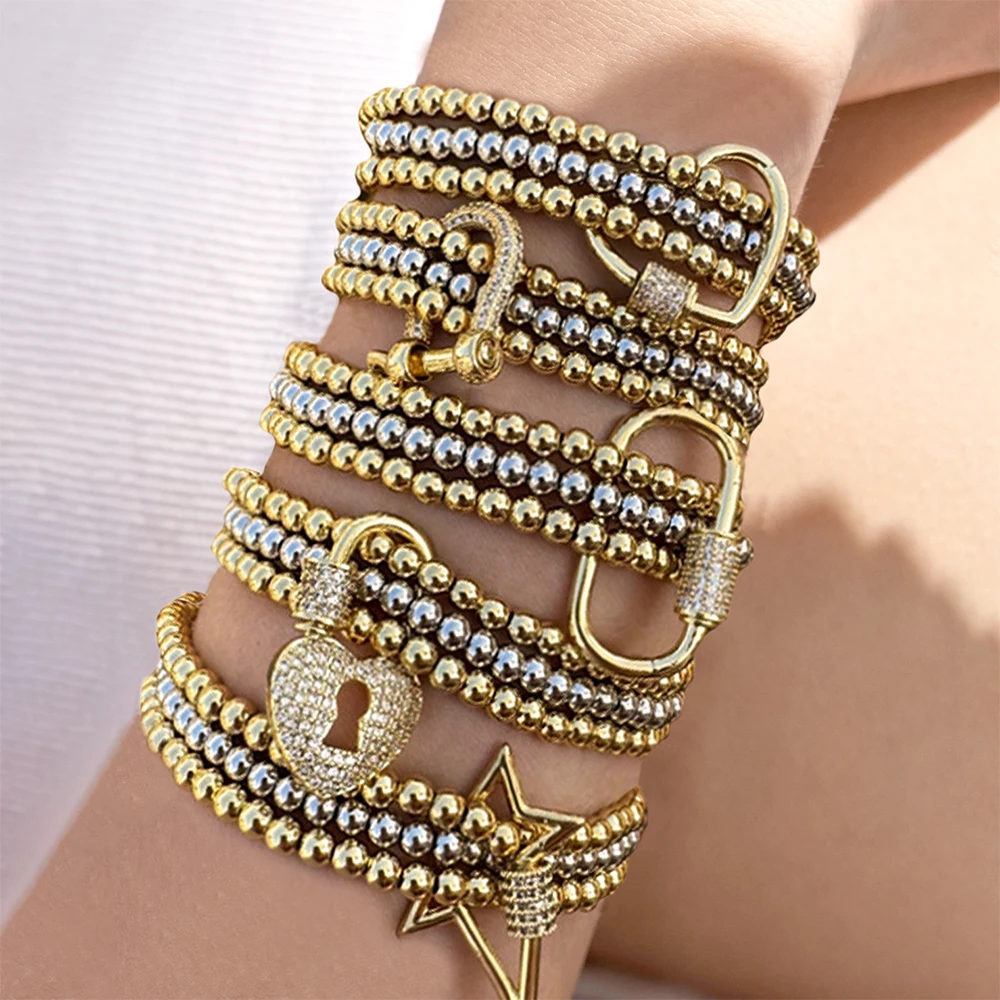 

KKBEAD Stackable Bracelet Jewelry for Women 18K Gold Plated Beads Elastic Pulseras Gift Zirconia Charm Bracelets