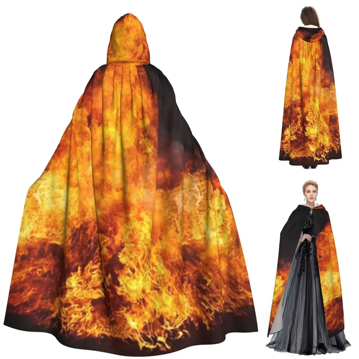 夜の炎 ロングフード付きマント 魔女 中世コスチューム コスプレケープ ハロウィンヴァンパイア 大人用 ユニセックス