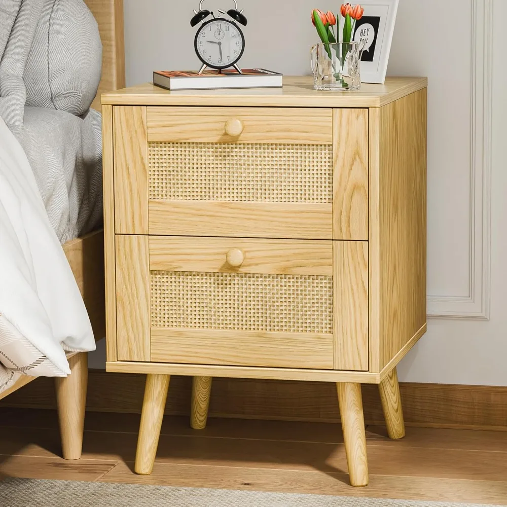 

Rattan bedside table, bedroom dresser, side table with 2 handmade rattan drawers, next to the wooden bedside table, set of 1