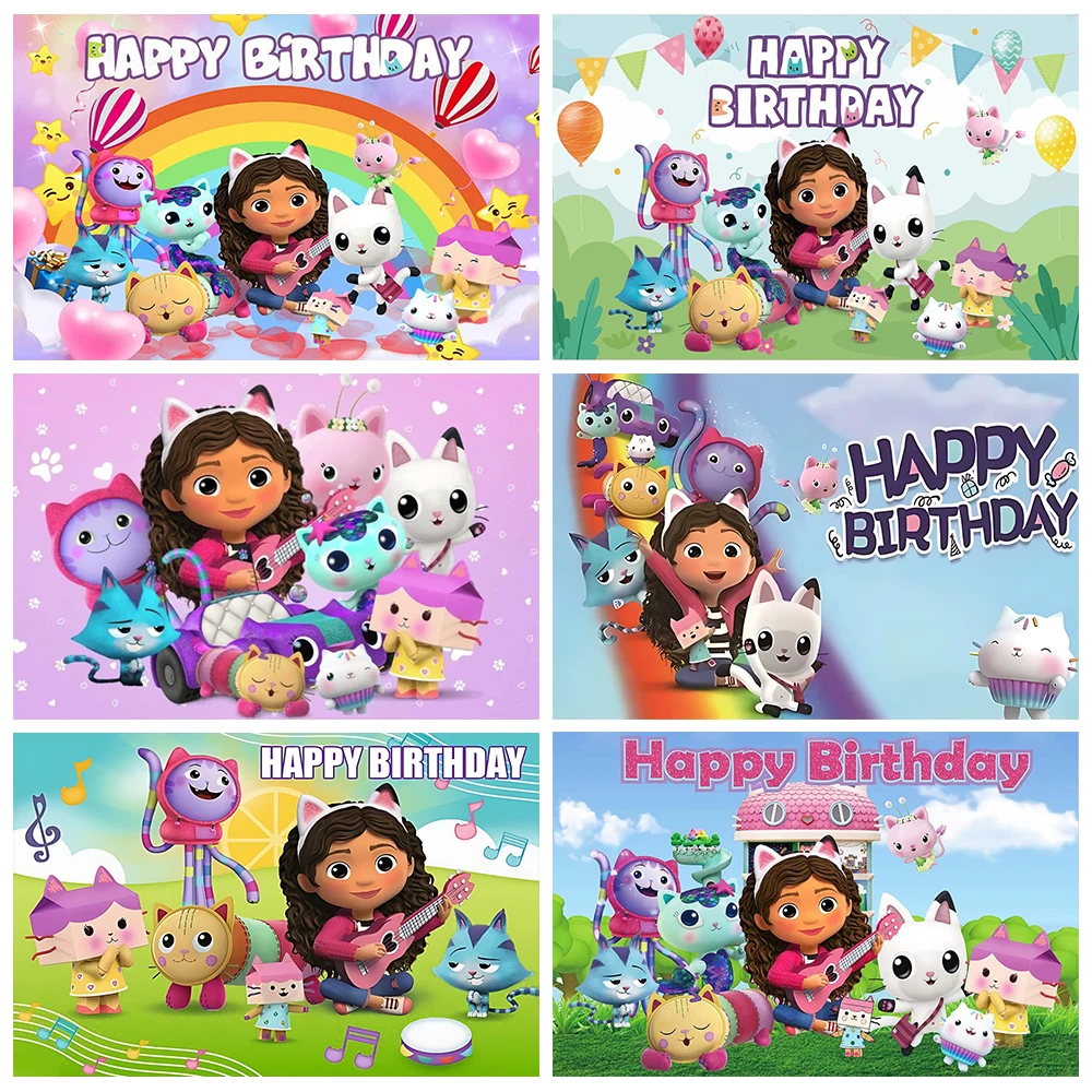 

Cartoon Gabby Dollhouse Girl Birthday Decoration Backdrop Baby Shower Party Supplies Pink Toys Photo Shoot Banner Props Gifts